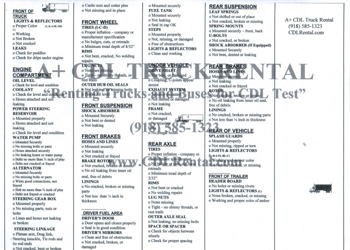 Class b cdl pre trip inspection list